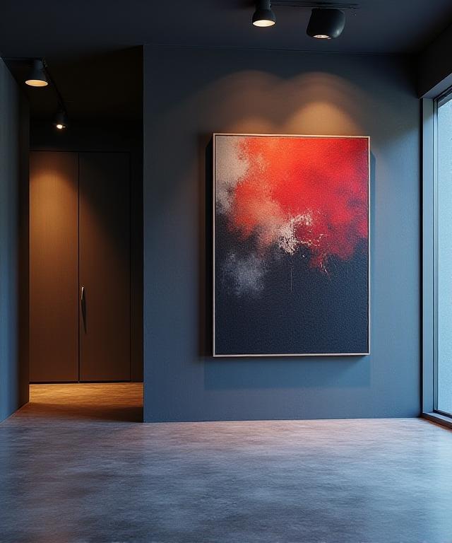 Sophisticated gallery interior with contemporary art pieces